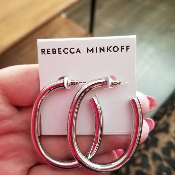 REBECCA MINKOFF SILVER TUBULAR HOOP EARRINGS - Picture 3 of 4